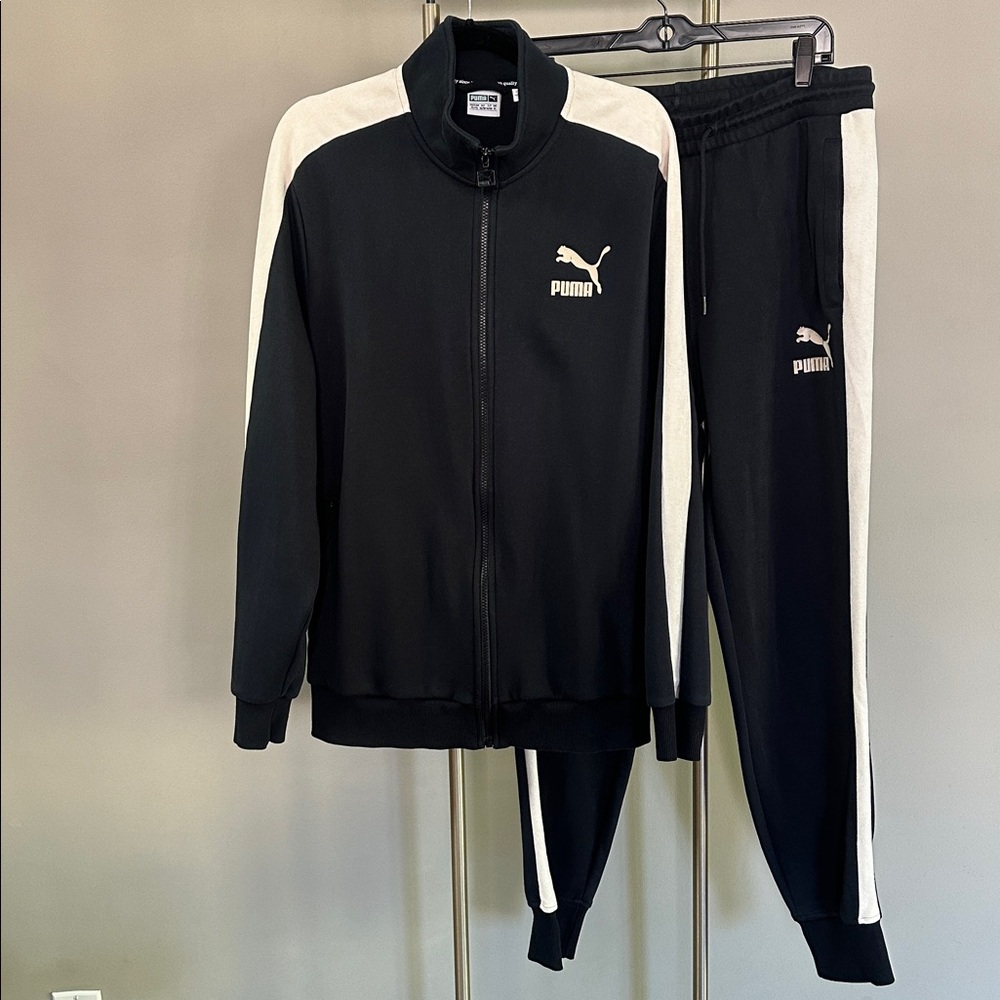 Puma Track Jacket (XL) & Track Pant (L) suede like cream piping on jacket & pant